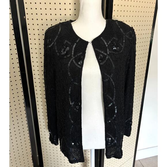 Vintage JMD Beaded Silk Jacket Black Glam Avant Garde Women’s L - Picture 8 of 8